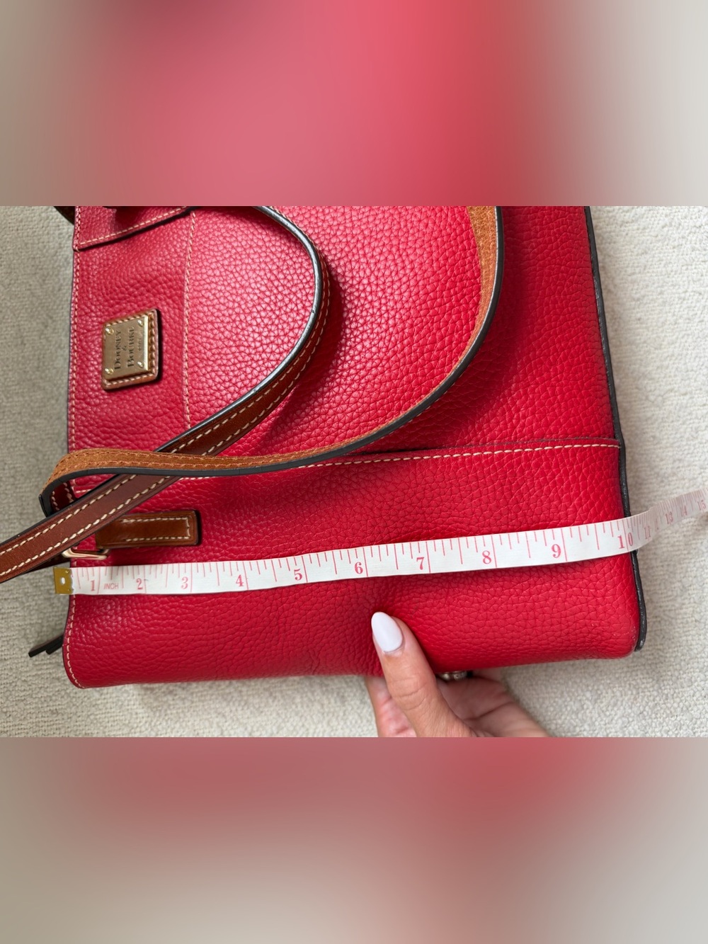 Dooley & Bourke Red Pebbled Leather Shoulder Tote with Brown Trim - Picture 13 of 16